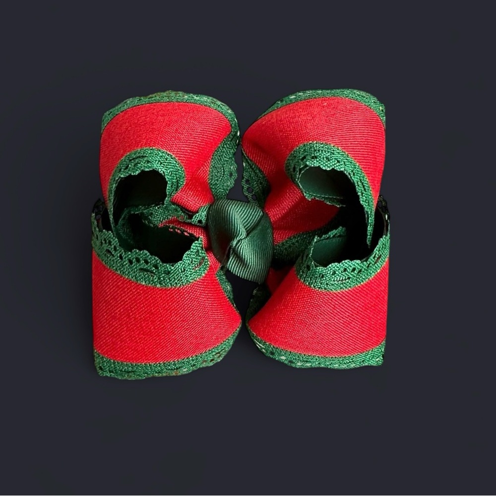 Red and Green smocked bow